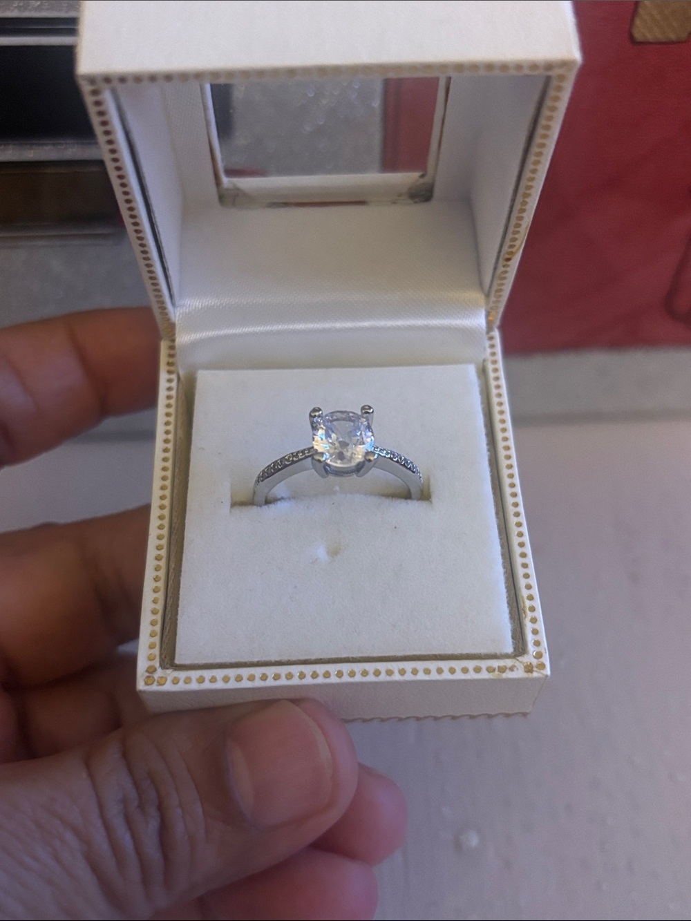 Classic Solitaire Cubic Zirconia Silver Ring Size 8 adj